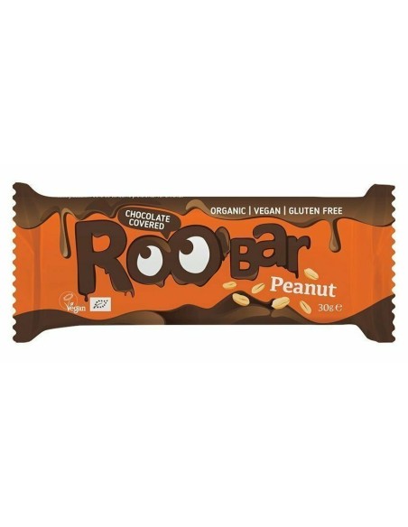 Baton cu arahide invelit in ciocolata bio 30g Roobar                                                