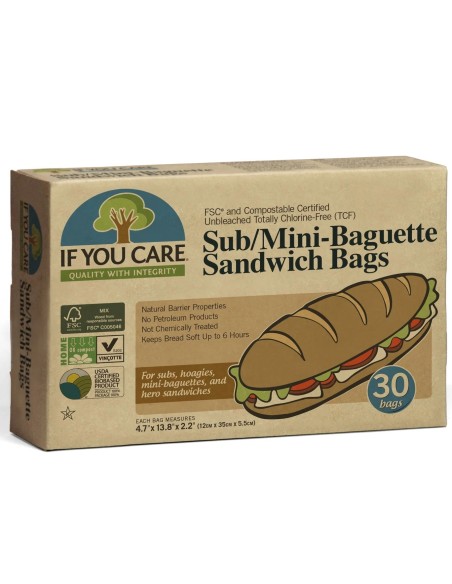 Pungi de hartie nealbita pentru mini baghete si sandwich, fara clor, 30 buc, If You Care            