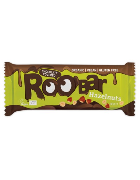 Baton cu alune de padure invelit in ciocolata bio 30g Roobar                                        