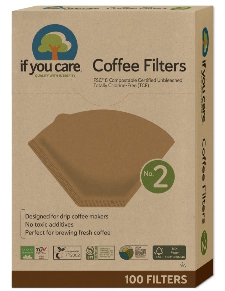 Filtre de cafea marimea 2, nealbite, fara clor, compostabile, 100buc, If You Care                   