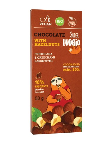 Ciocolata cu alune de padure, bio, 50g, Super Fudgio                                                