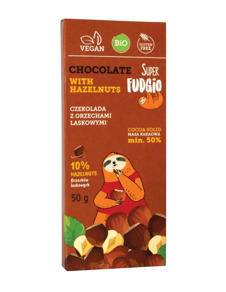 Ciocolata cu alune de padure, bio, 50g, Super Fudgio                                                