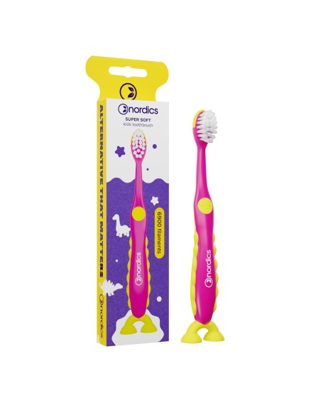 Periuta de dinti copii PREMIUM, 6900 filamente, super moale, roz, Nordics                           