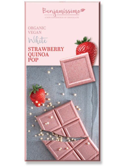 Ciocolata alba cu capsuni si quinoa bio, 70g, Benjamissimo                                          