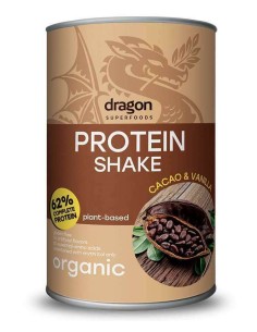 Shake proteic cacao si vanilie bio 500g Dragon Superfoods - 62% proteine                            