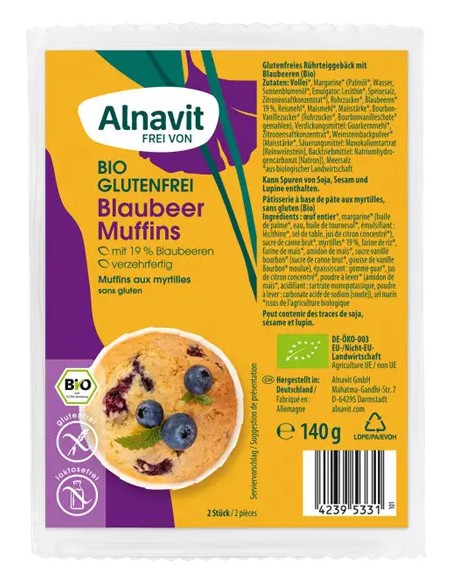 Briose cu afine fara gluten,bio, 140g, 2 buc. Alnavit                                               