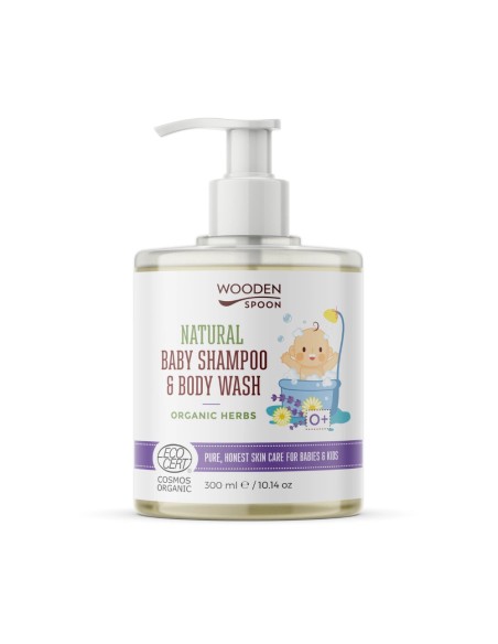 Sampon si gel dus pentru copii si bebelusi Organic Herbs, bio, 300ml, Wooden Spoon                  