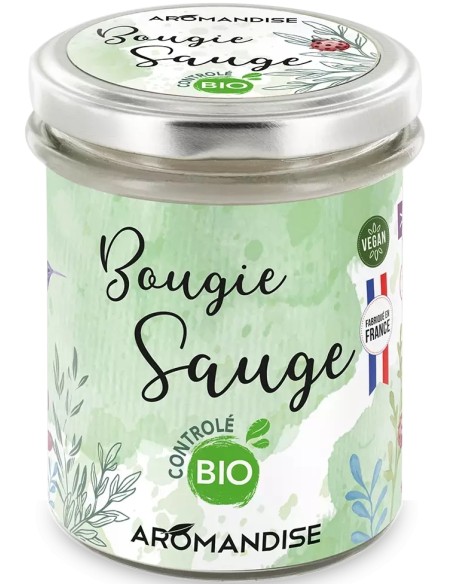 Lumanare parfumata bio salvie, vegana, 150g Aromandise                                              