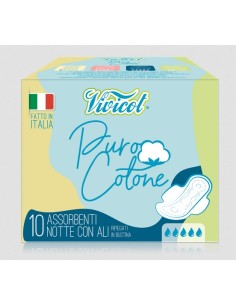 Absorbante de noapte extra lungi din bumbac bio, hipoalergenic - 5 picaturi (10 buc) - VIVICOT Puro 