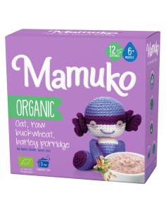 Porridge din 3 cereale ovaz, hrisca si orz bio, 6+ luni, 200g Mamuko                                