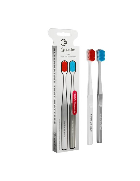 Pachet 2 periute dinti adulti PREMIUM, 12000 filamente, super moale, alb/argintiu, Nordics          