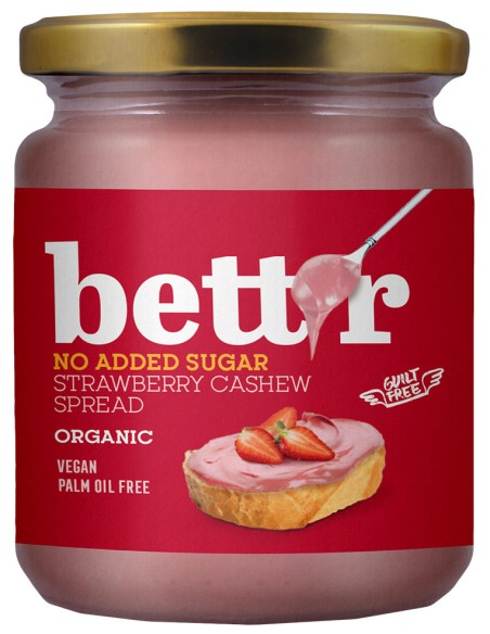 Crema tartinabila de caju si capsuni bio 250g Bettr fara zahar adaugat                              