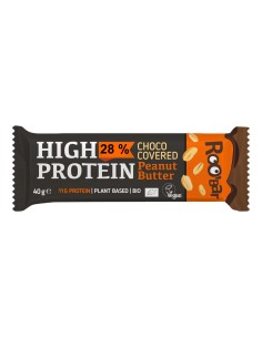 Baton proteic cu crema de arahide invelit in ciocolata bio 40g Roobar                               