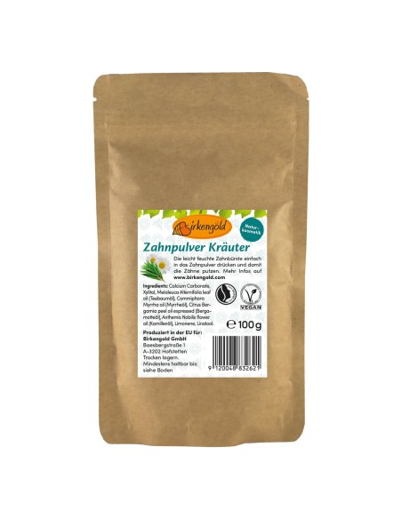 Pasta de dinti pudra cu musetel fara fluor refill, 100g, Birkengold                                 