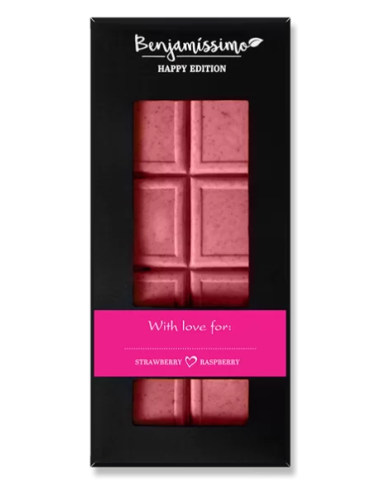 Ciocolata cu capsuni si zmeura bio, 60g, Benjamissimo                                               