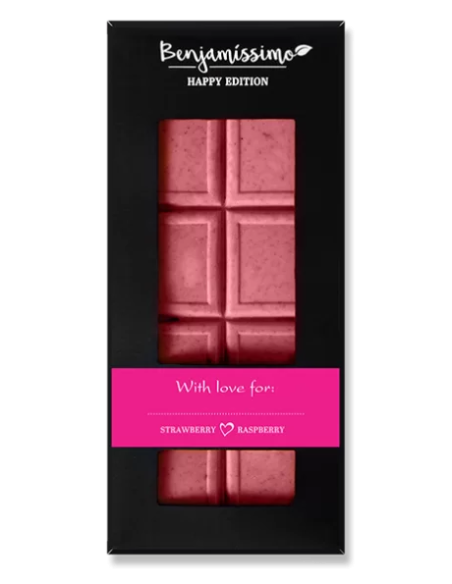 Ciocolata cu capsuni si zmeura bio, 60g, Benjamissimo                                               