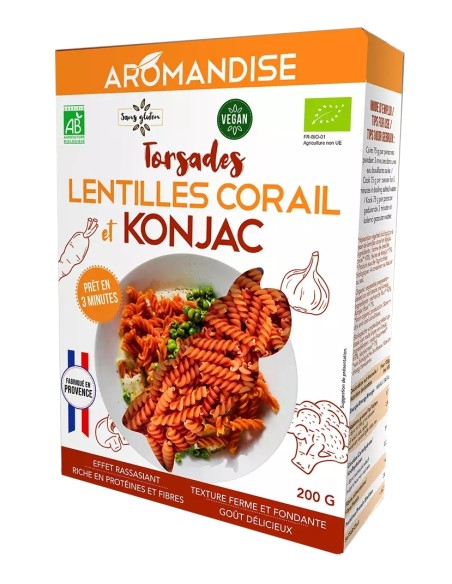Paste fusilli din linte coral si konjac bio, 200g, Aromandise                                       