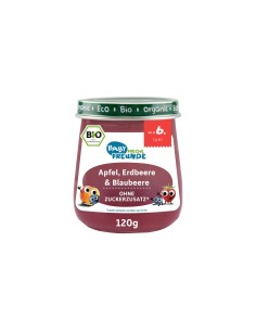 Piure de mere, capsuni si afine, bio, 120g, Erdbar                                                  