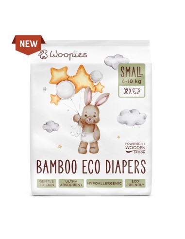 Scutece ECO cu fibre de bambus S (6-10 kg), 32 bucati, Wooden Spoon                                 