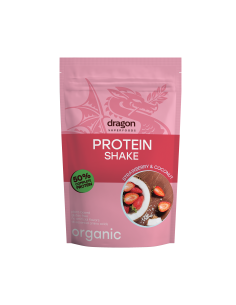 Shake proteic capsuni si cocos bio 450g Dragon Superfoods - 50% proteine                            