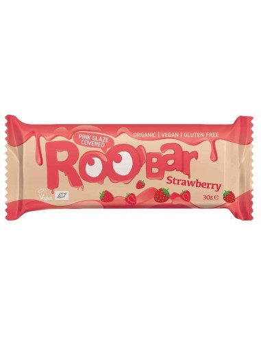 Baton cu capsuni  invelit in glazura roz bio 30g Roobar                                             