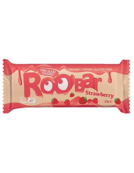 Baton cu capsuni  invelit in glazura roz bio 30g Roobar                                             