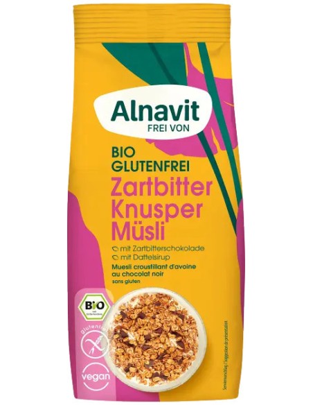 Musli crocant cu ciocolata neagra fara gluten, bio, 300g Alnavit                                    