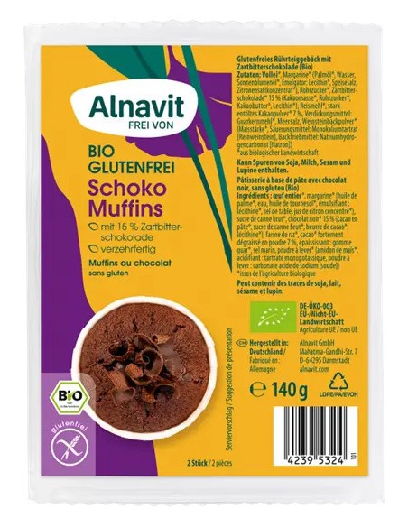 Briose cu ciocolata fara gluten,bio, 140g, 2 buc. Alnavit                                           
