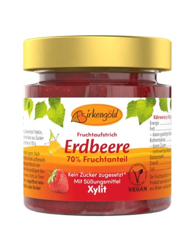 Gem de capsuni fara zahar, indulcit cu Xylitol, 200g, Birkengold                                    