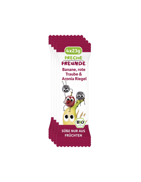 BATON DIN CEREALE CU BANANE, STRUGURI SI ARONIA BIO 4 BUC X 23G Erdbar                              
