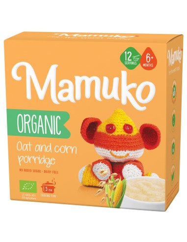 Porridge din 2 cereale ovaz si porumb bio, 6+ luni, 200g Mamuko                                     