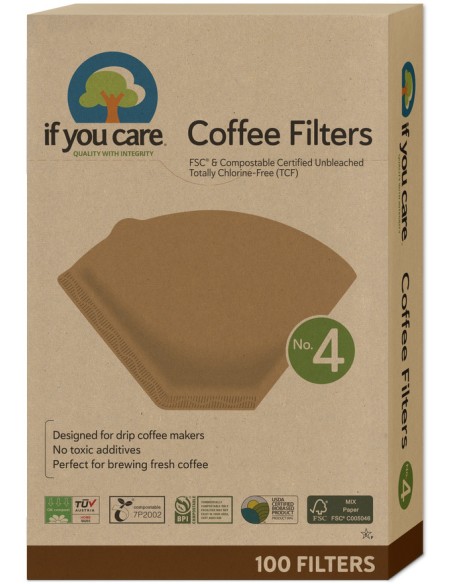 Filtre de cafea marimea 4, nealbite, fara clor, compostabile, 100buc, If You Care                   