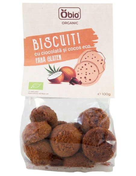 Biscuiti cu ciocolata si cocos fara gluten bio 100g Obio                                            