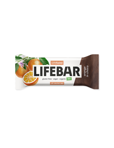 Lifebar baton cu portocale in ciocolata, raw, bio, 40g                                              