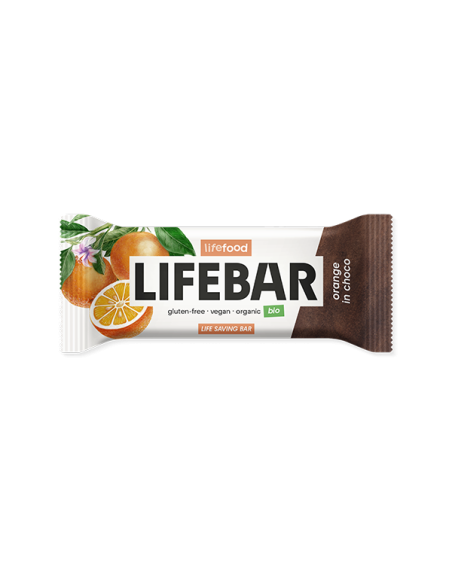 Lifebar baton cu portocale in ciocolata, raw, bio, 40g                                              