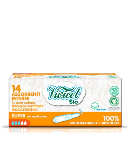 Tampoane din bumbac bio hipoalergenic, compostabil, cu aplicator (14 buc) - 3 picaturi - VIVICOT BIO